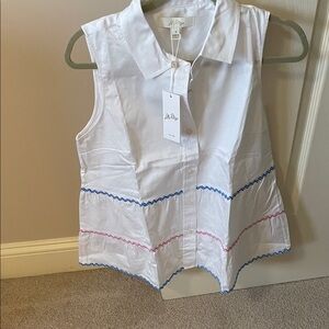 New Lilly Pulitzer white shirt with blue and pink Rick rack
